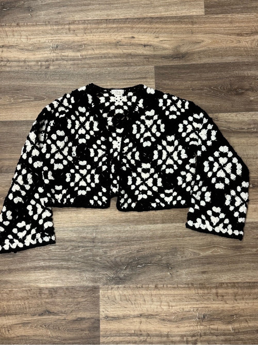 Elan Black White Crochet Granny Square Cardigan Women’s Large - Picture 2 of 4